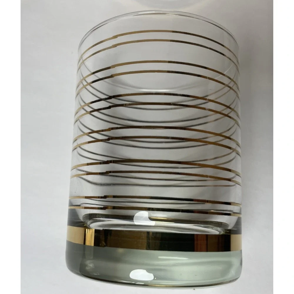 Shelton Ware On the Rocks Glasses Set of 4 Clear w/ Gold Stripe 80's Vintage Bar